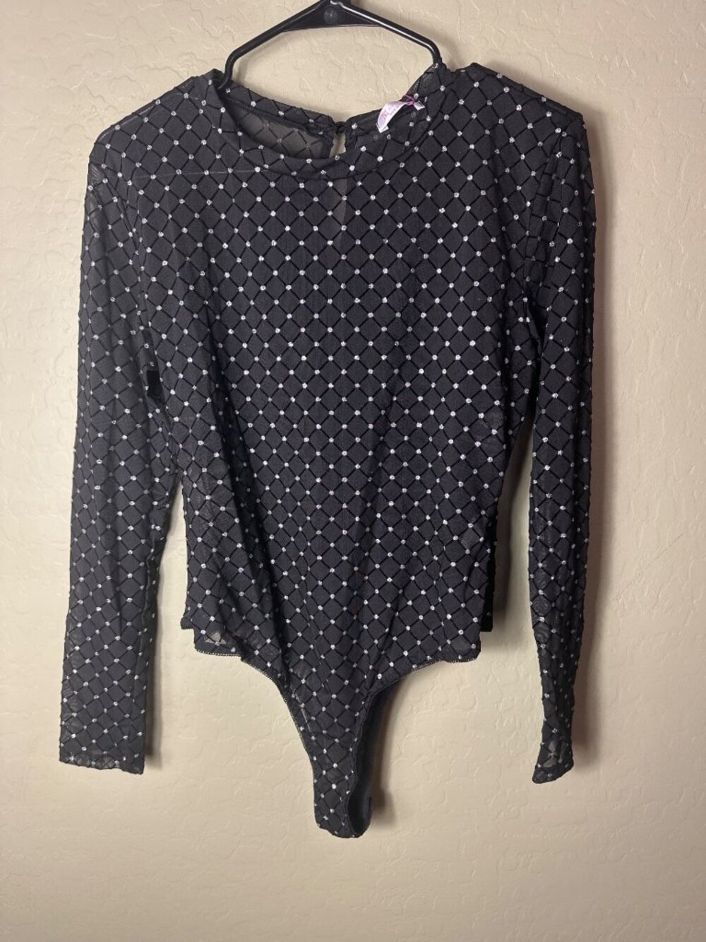 NWT Avidlove Shear body suit one piece black/silver sparkly SZ Large